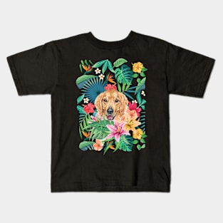 Tropical Golden Retriever 5 Kids T-Shirt